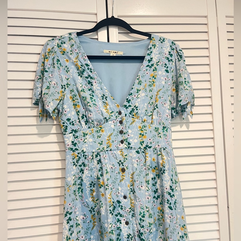 Mi Ami Blue Floral Buttoned Corset Dress